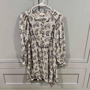 LOFT Black and White Paisley Long Sleeve Dress